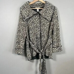Susan Bristol Knit Black‎ Cheetah Print Snap Blazer Jacket Size L Large Mobwife